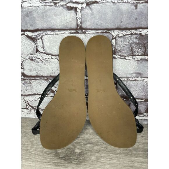 Coach New York DENI Black Leather Feather Thong Flat Sandals Women Sz 8B US/38EU - Picture 9 of 16